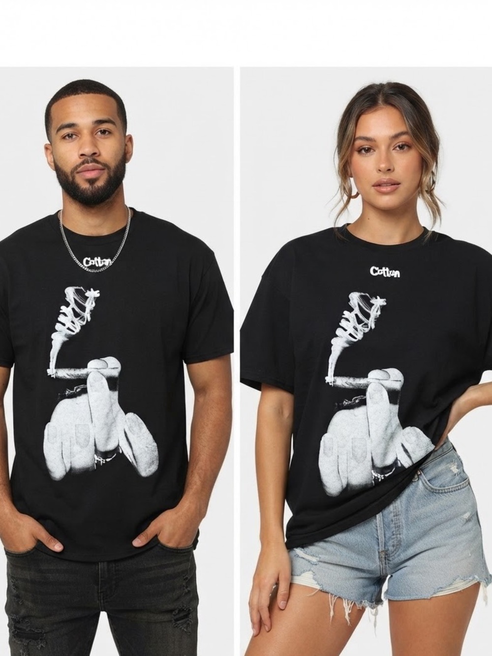 COTTON CRIMINALS Weed and The Bird Graphic Tee L 20” p2p Black $35 Retail NWOT